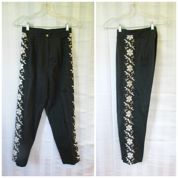 Vintage Cigarette Pants 1940s 1950s Floral Embroid