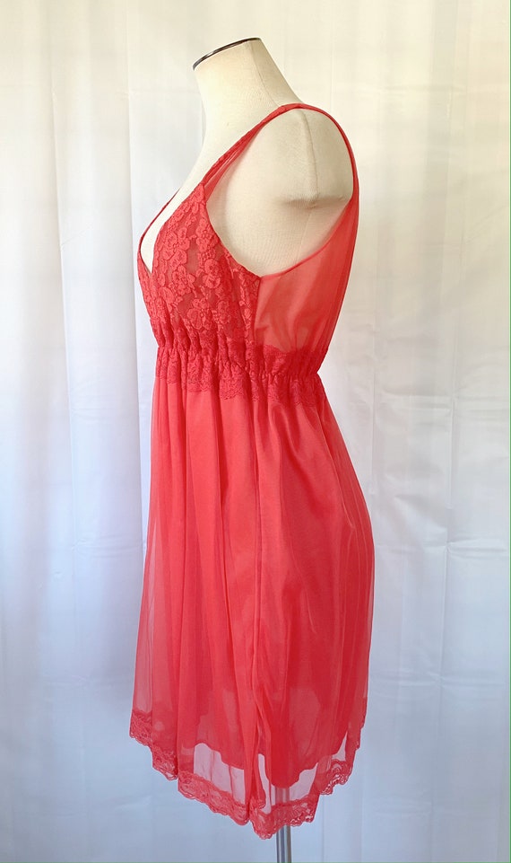 Vintage Coral Red Baby Doll Negligee 1960s 1970s Nigh… Gem