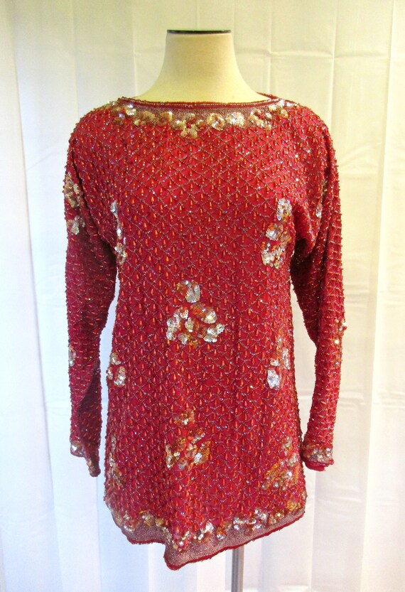 Vintage 1980s SisterMax Silk Tunic Blouse Embroid… - image 2