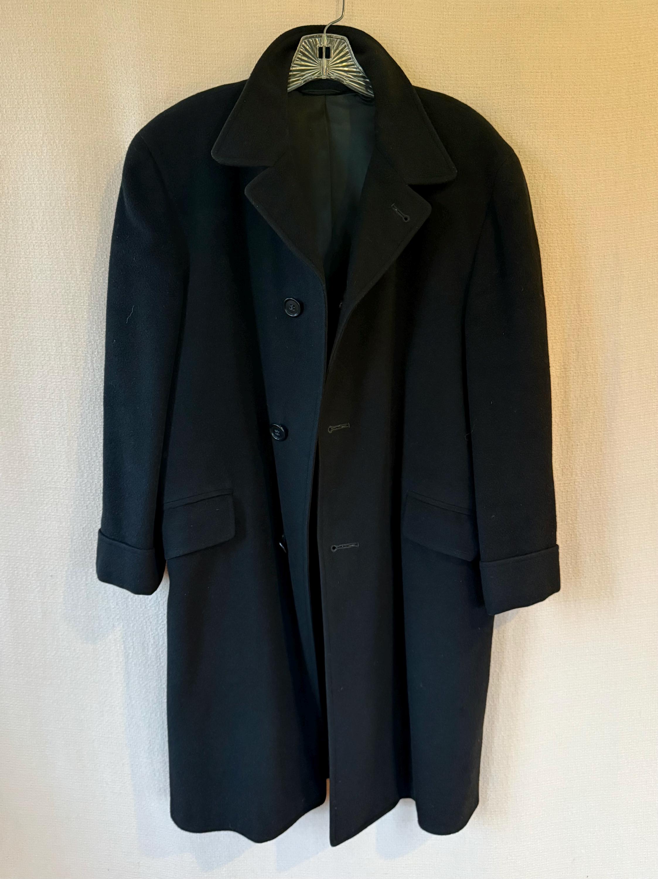 ジャケット・アウター vintage cashmere double chester coat BLK Vintage Cashmere Coat 1940s 1950s Black Topcoat 3 Button Notch