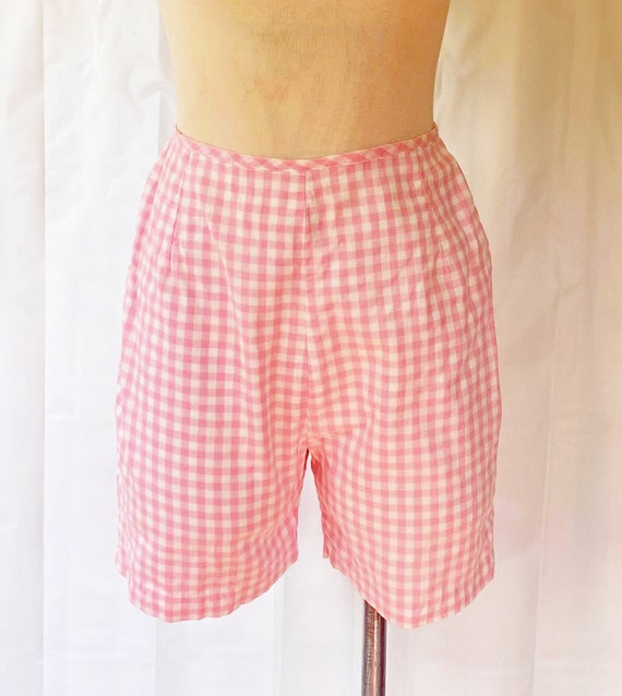 Vintage 1960s Pink and White Gingham Shorts by Bo… - image 2