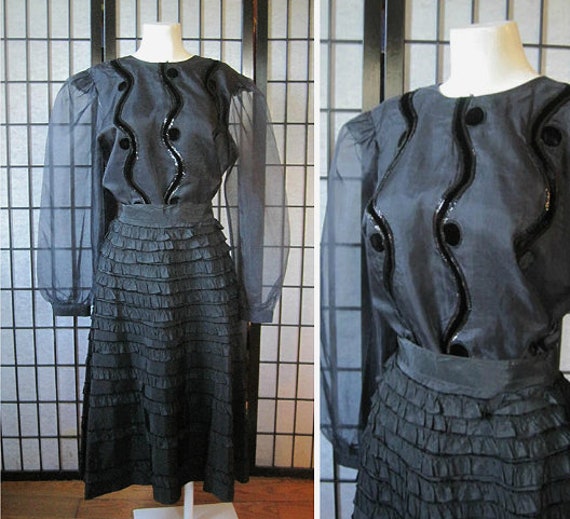 Vintage Black Silk Blouse Dressy Shirt 1970s 1980… - image 3