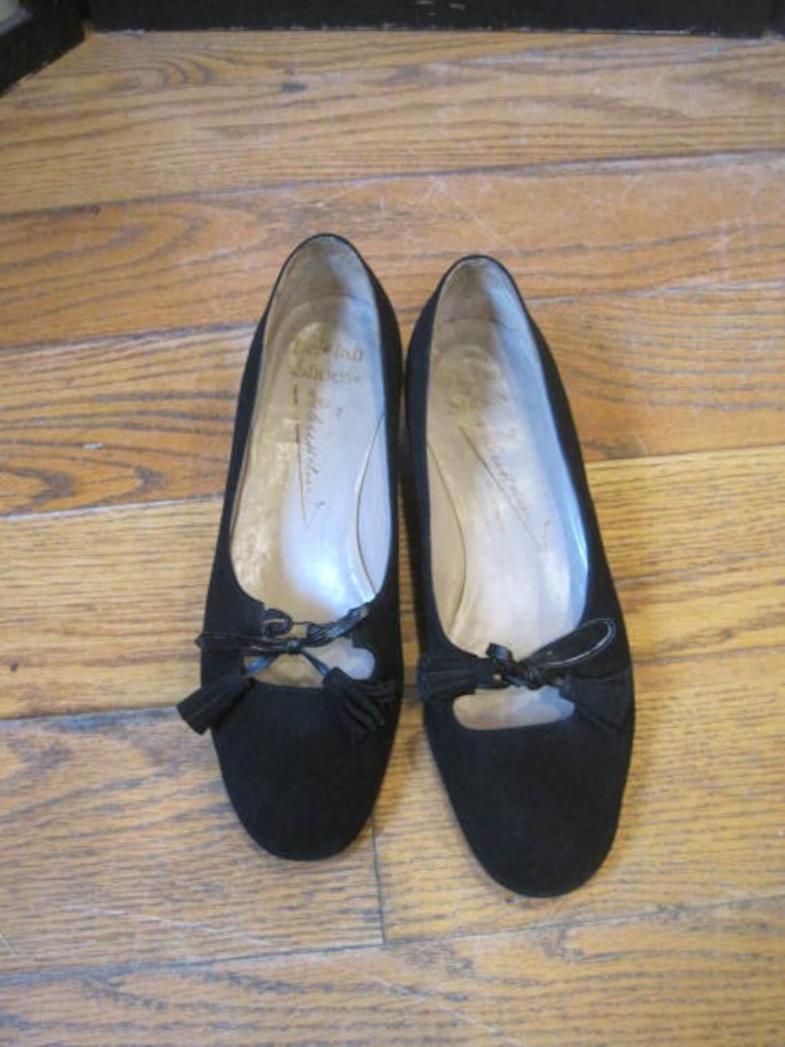 Vintage Belgian Shoes Black Suede Pumps With Tassel Tie 6.5 6 - Etsy