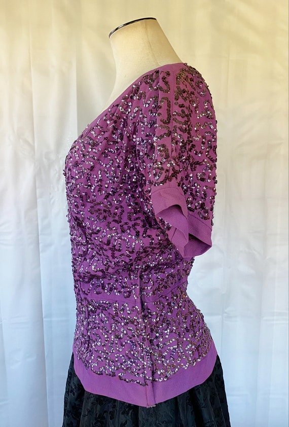 Vintage 1940s Frank Starr Purple Sequin Blouse Pa… - image 5