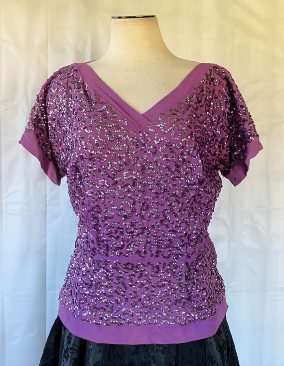 Vintage 1940s Frank Starr Purple Sequin Blouse Pa… - image 3