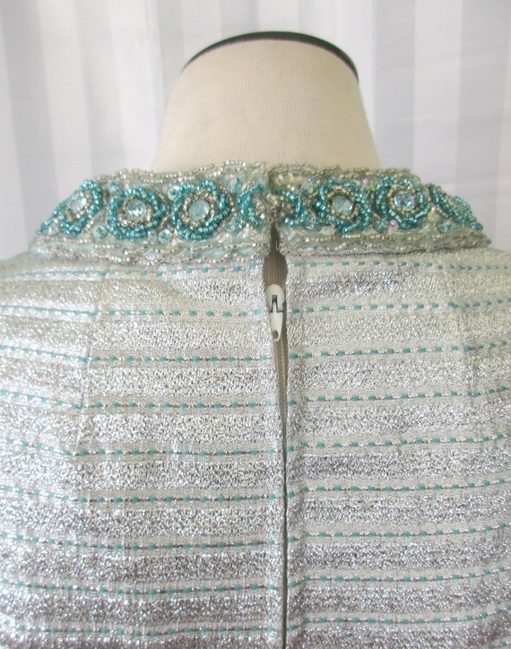 Vintage Evening Gown Silver Lame Turquoise Blue B… - image 8