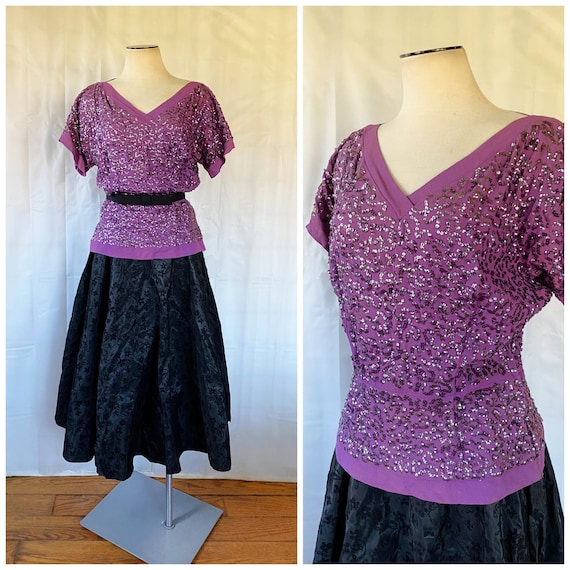 Vintage 1940s Frank Starr Purple Sequin Blouse Pa… - image 1