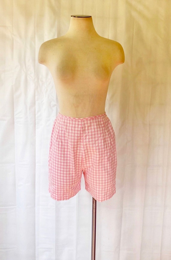 Vintage 1960s Pink and White Gingham Shorts by Bo… - image 1