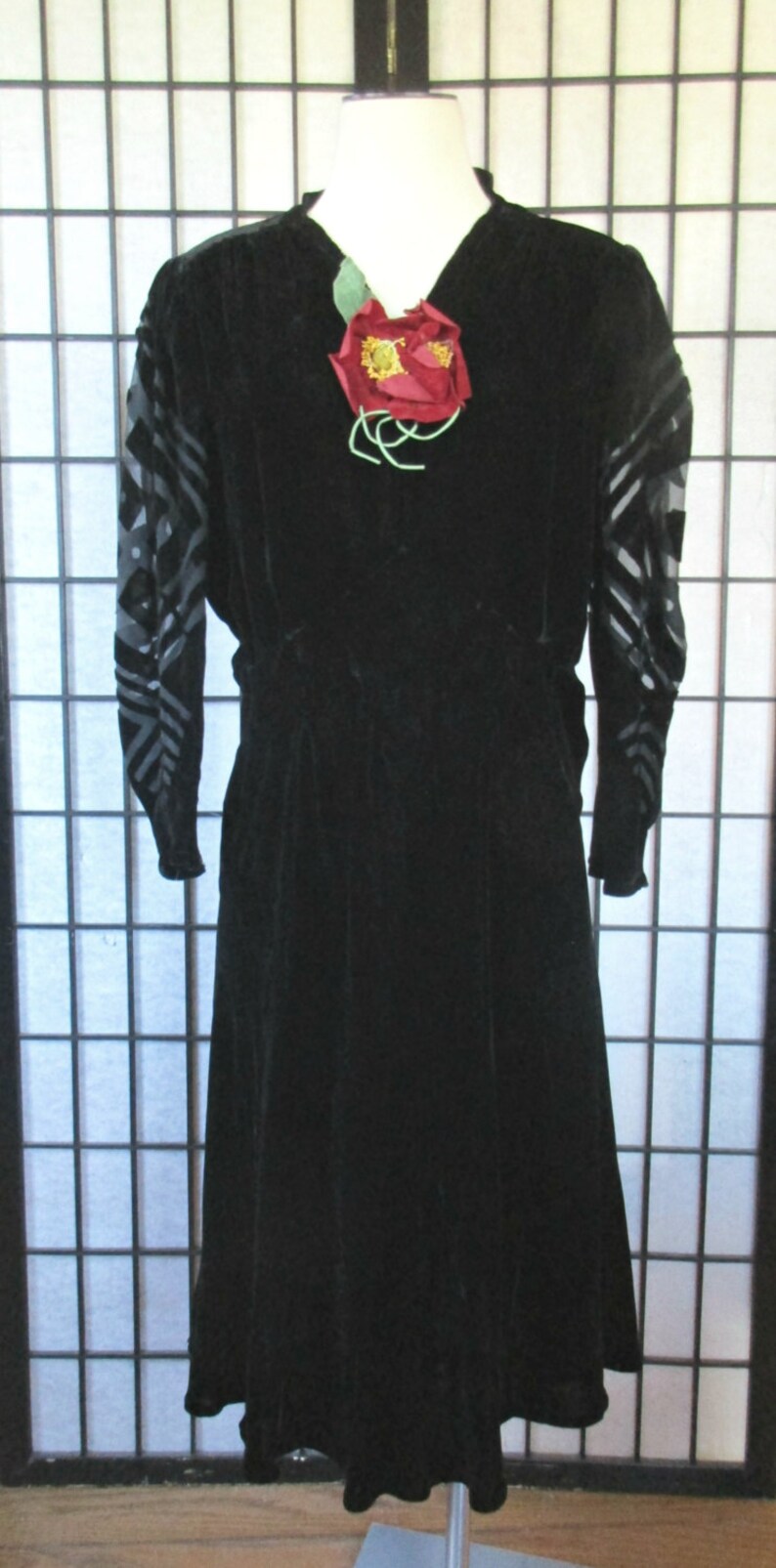 Vintage 1930s Dress Black Silk Velvet Burnout Art Deco 36 Bust Old ...
