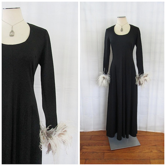 Buy Vintage Maxi Dress 1970s Black Gown 34 35 Dramatic White 