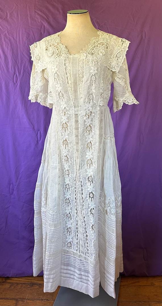 Antique Edwardian Dress 1900s White Cotton Batist… - image 2