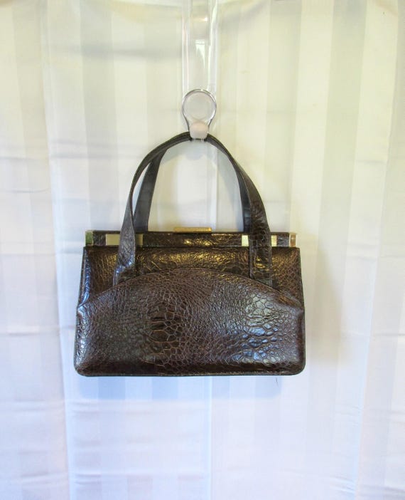 Vintage Leather Purse Faux Reptile Skin Handbag 1… - image 1