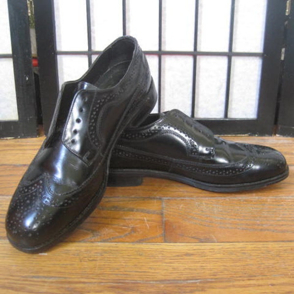 Zapatos Vintage Hombre 10.5 10 1/2 M Negro Oxfords by Nunn Bush Wing Tip Wingtip Dress Shoe Spectator Like New