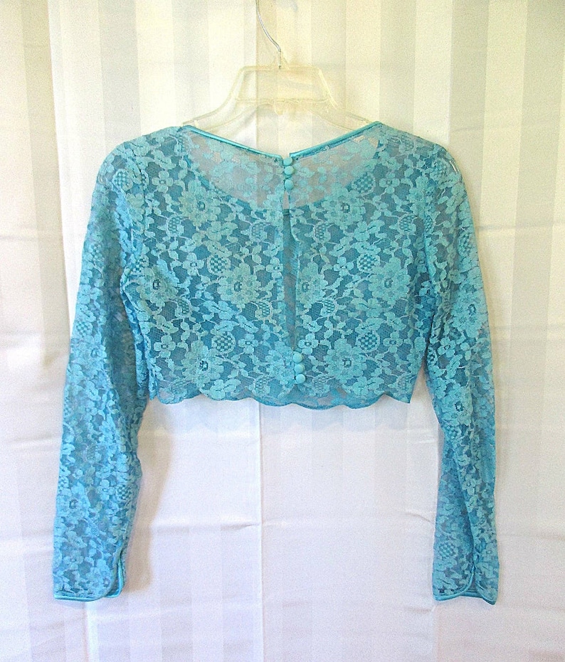 Vintage Party Dress 1950s 1960s Turquoise Blue Floral Lace Top 30 Bust XS Extra Small Short Formal Prom Cocktail Sun Dress image 8