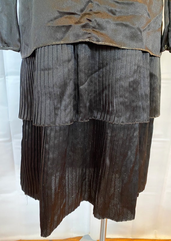 Vintage 1920s 1930s Black Silk Dress Beige Lace Art D… - Gem