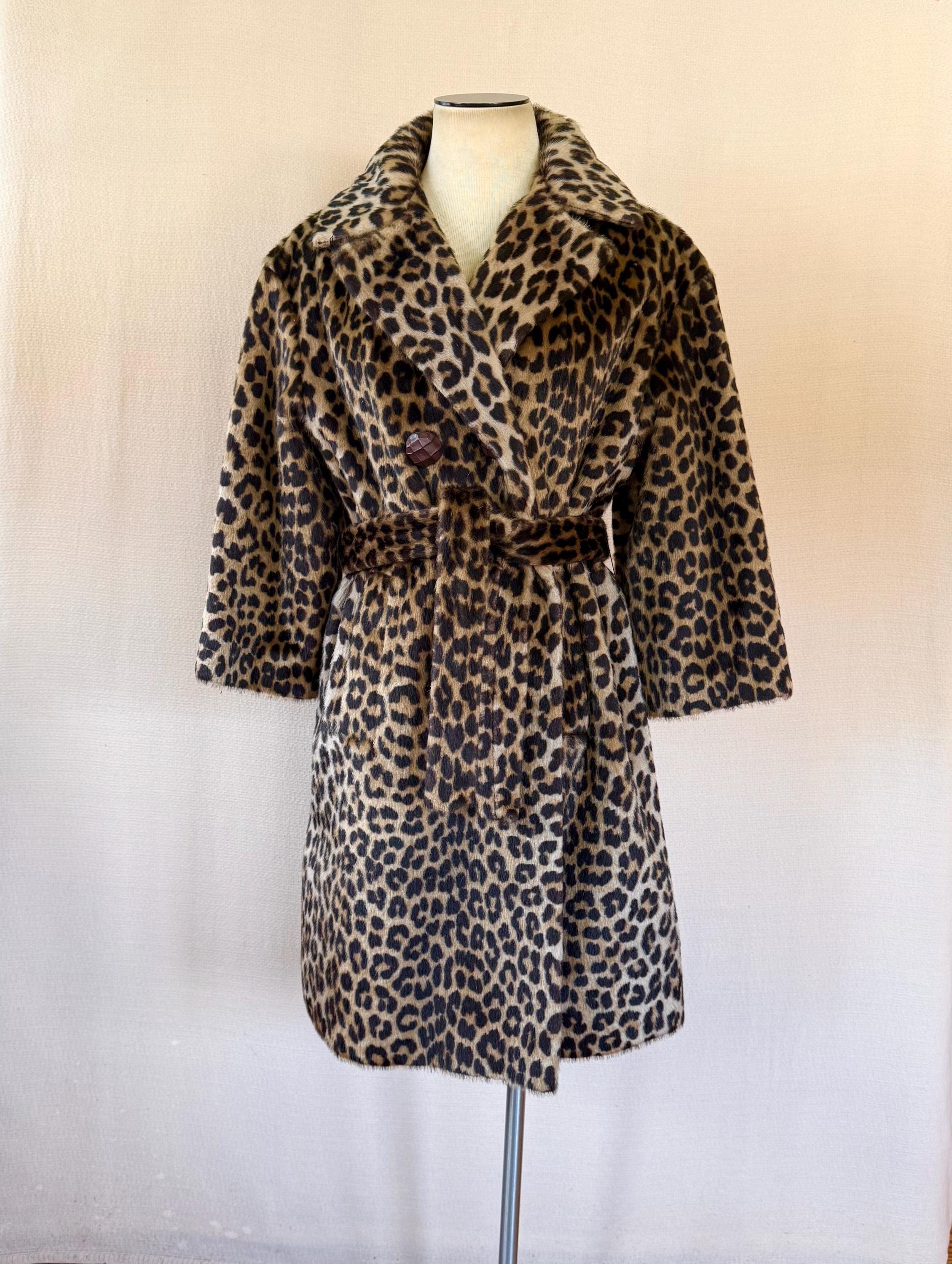 Vintage 1950s 1960s Faux Fur Leopard Coat Kilimanjaro by Sidney