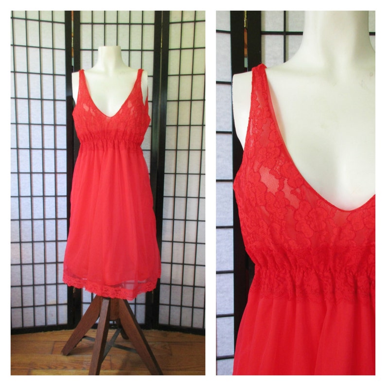 Vintage Red Baby Doll Negligee 1960s 1970s Nightgown 34 36 Etsy
