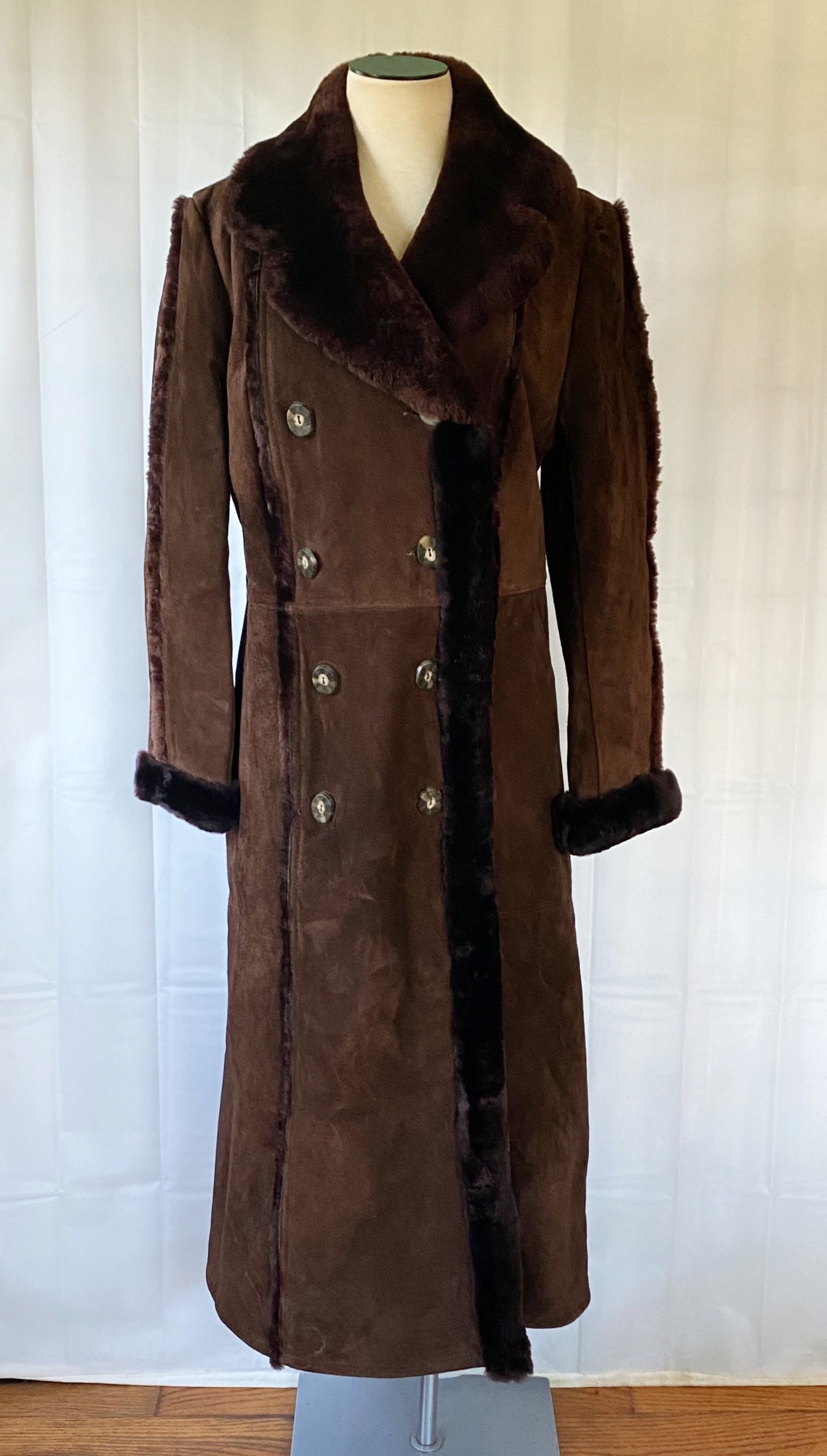 Vintage 1970s Suede Coat Dark Brown Midi Double Breasted With - Etsy
