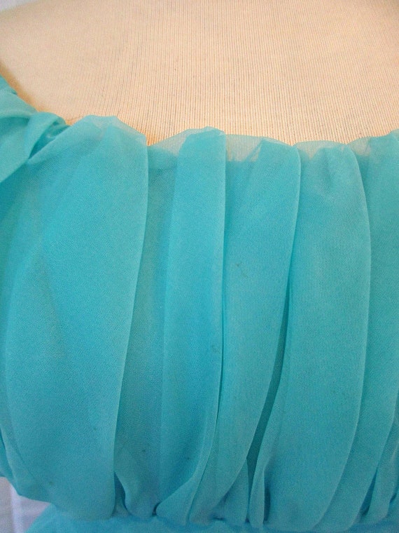 Vintage Party Dress 1950s 1960s Turquoise Blue Fl… - image 9