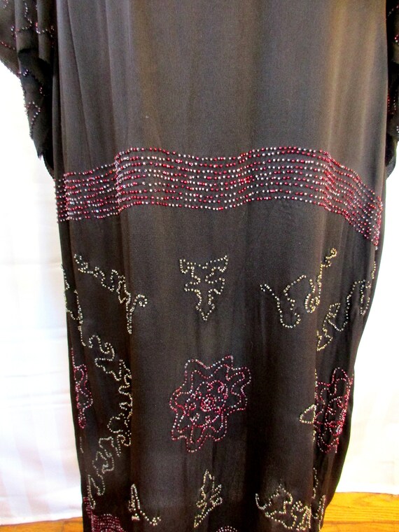 Vintage 1920s Silk Flapper Dress Brown with Beadi… - image 4