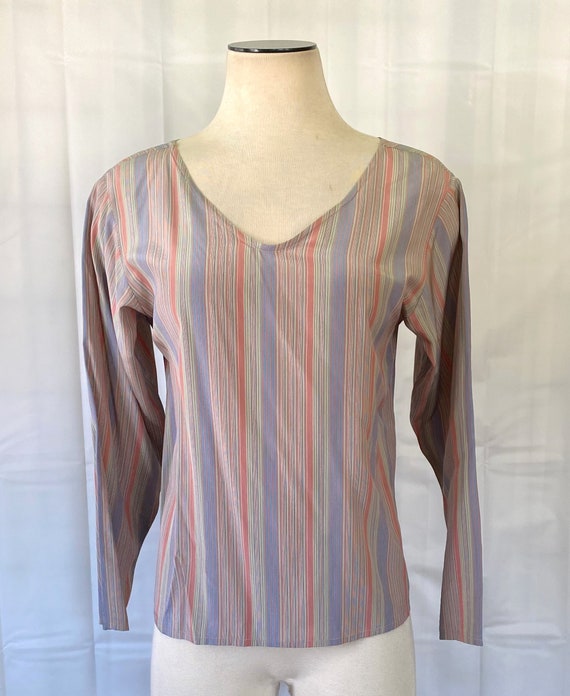 Vintage Silk Blouse by Ann Taylor 1980s V Neck 36… - image 2