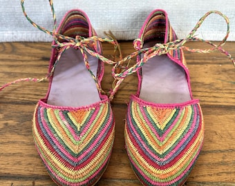 Vintage Moroccan Handmade Flat Raffia Shoes Morocco Woven Babouche