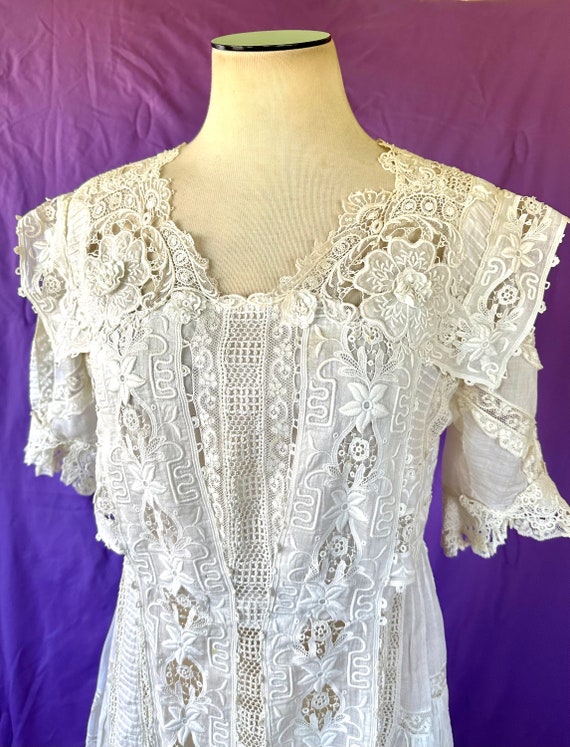 Antique Edwardian Dress 1900s White Cotton Batist… - image 3