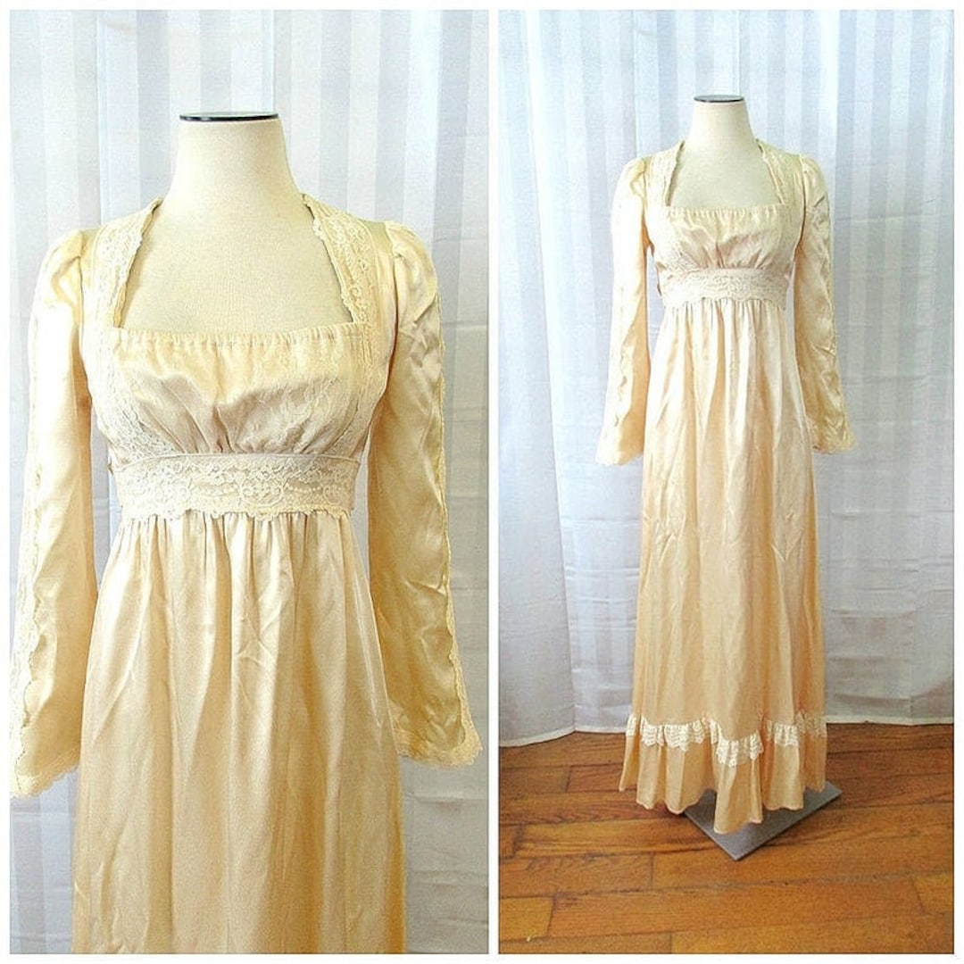 Vintage Gunne Sax Wedding Gown Satin Maxi Dress 1970s Cream Ivory Lace ...