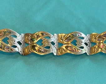 Vintage 1950s Mexican Bracelet Silver and Abalone Made in Mexico