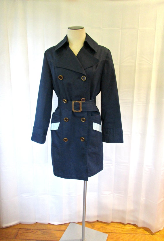 Vintage Mod Trench Coat Navy Blue Cloth Jacket 1960s 1970s M Etsy
