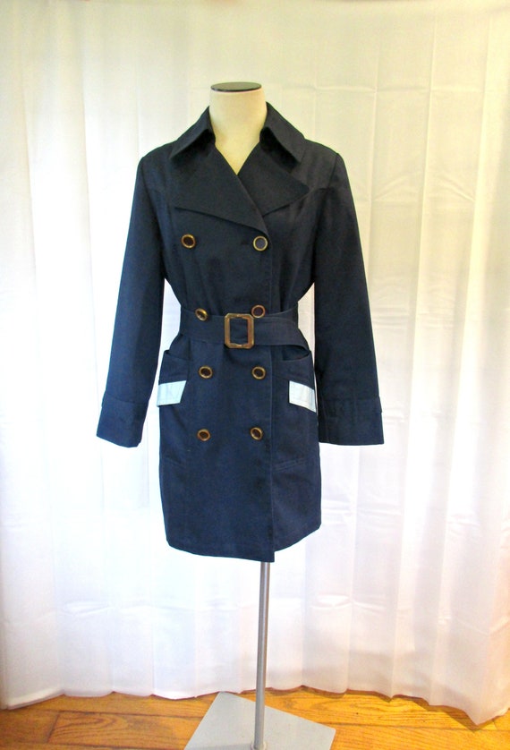 Vintage Mod Trench Coat Navy Blue Cloth Jacket 1960s 1970s M - Etsy