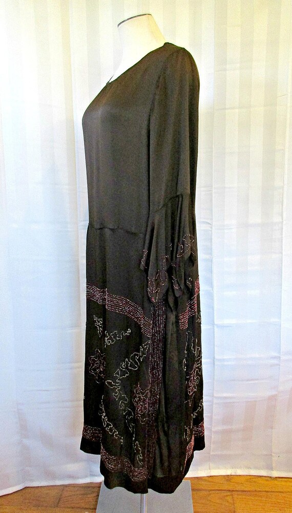 Vintage 1920s Silk Flapper Dress Brown with Beadi… - image 5