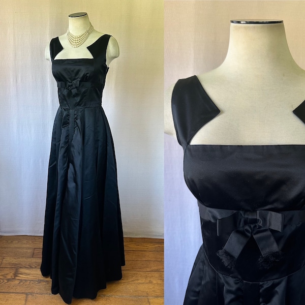 Vintage 1950s Gown from Henri Bendel Black Maxi Dress 32 33 Bust Geometric Neckline S M