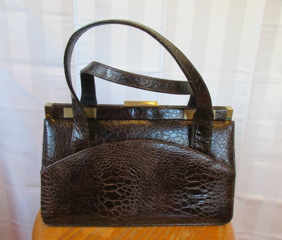 Vintage Leather Purse Faux Reptile Skin Handbag 1… - image 2