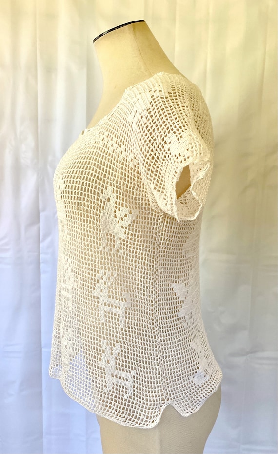 Vintage White Crochet Top 1940s 1950s Sweater Shi… - image 4