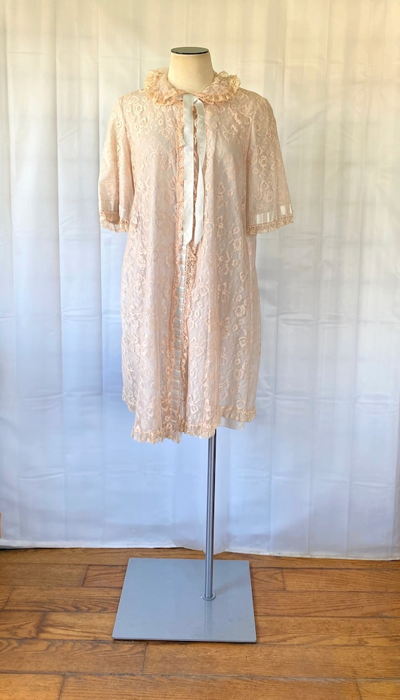 Vintage Peignoir by Odette Barsa Lace Lounging Go… - image 1