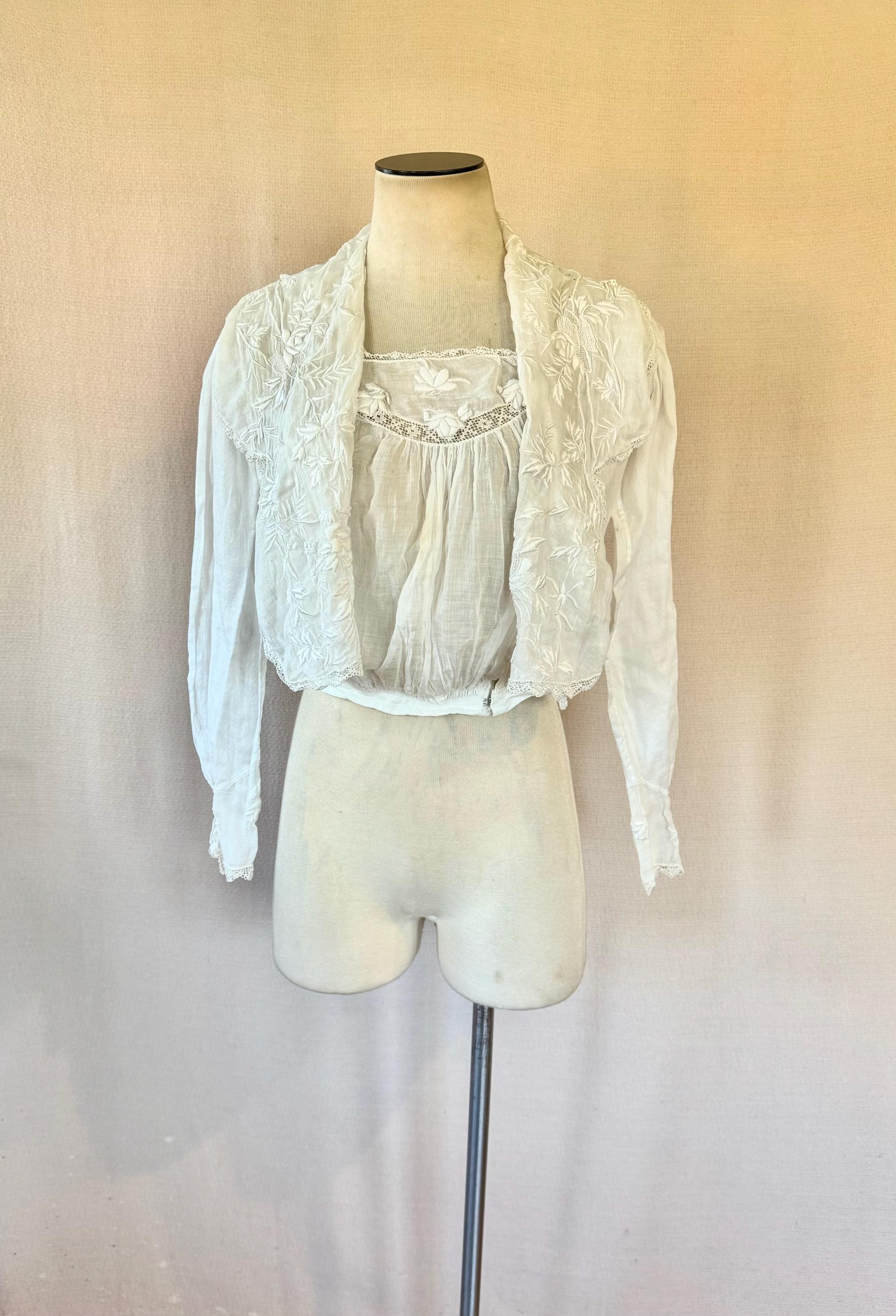 1900s Edwardian White Linen Shirtwaist Blouse | Antique