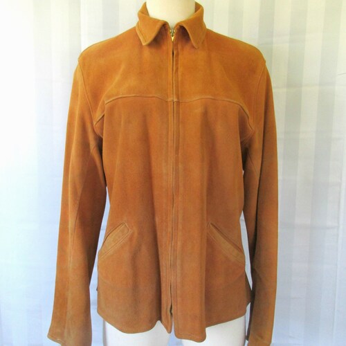 Vintage 1950s 1960s Suede Jacket by Mid Western Sport shops Togs Copper Rust Brown Short Cropped 38