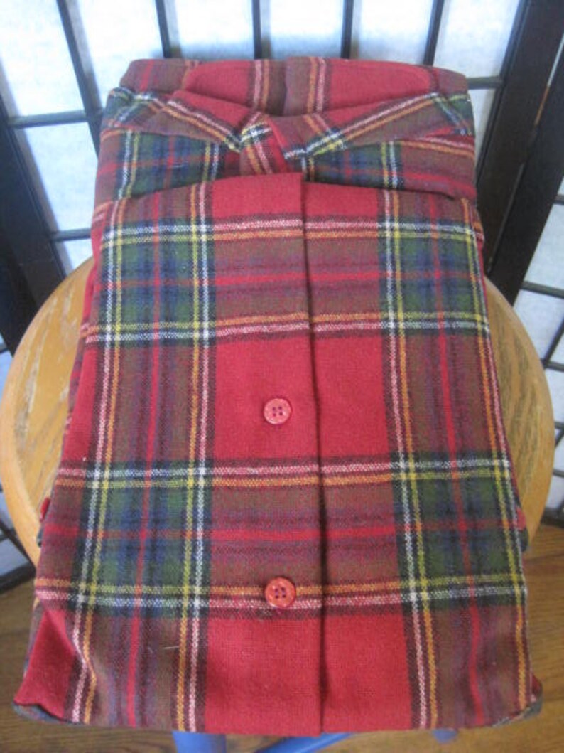 NOS Vintage Plaid Shirt by Atkinson 1960s 1970s Wool Blend 50 Inch Chest L XL Workshirt Shirtjacket Red Green White Black Tartan Dead Stock