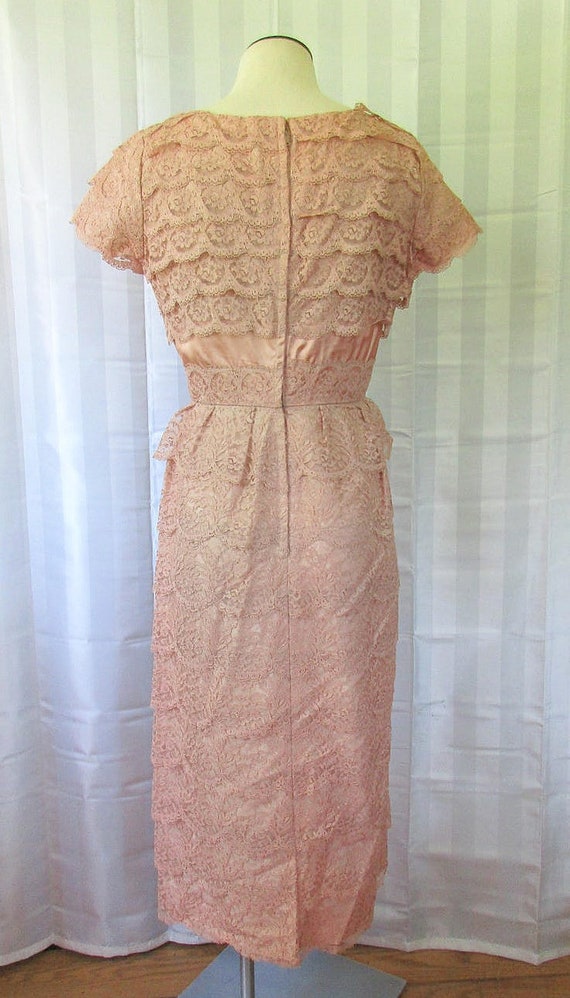 Vintage 1950s Lace Party Dress Champagne Beige Sh… - image 5