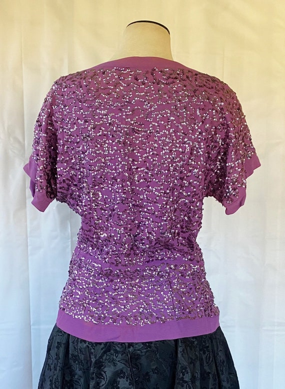 Vintage 1940s Frank Starr Purple Sequin Blouse Pa… - image 6