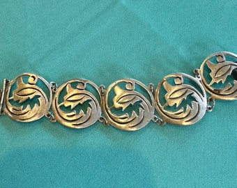 Vintage 1950s Mexican Bracelet Silver Round Links Made in Mexico Icaula
