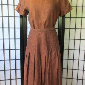 Vintage Calvin Klein 1970s 1980s Blouse Skirt 2 Piece Outfit S M 36 Bust Copper Burnt Sienna and Black Semi Sheer Linen 24 Waist image 2