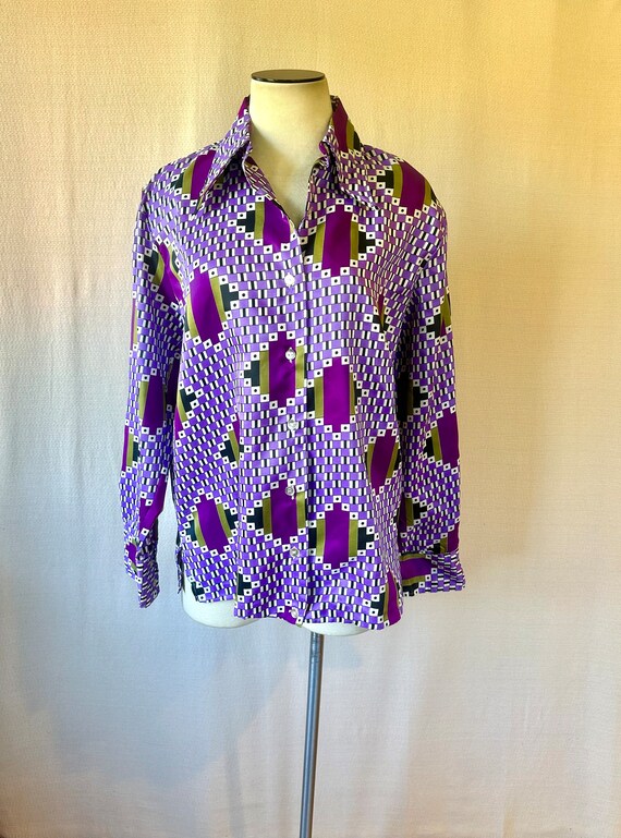 Vintage 1970s Shirt by Shirtique Purple White Oliv