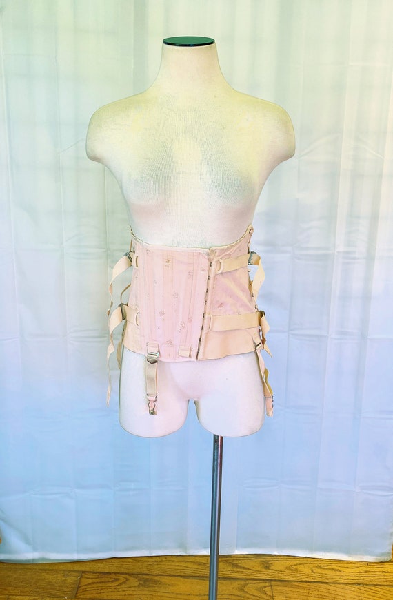 Vintage Boned Corset Girdle 1940s Waist Trainer With Garters