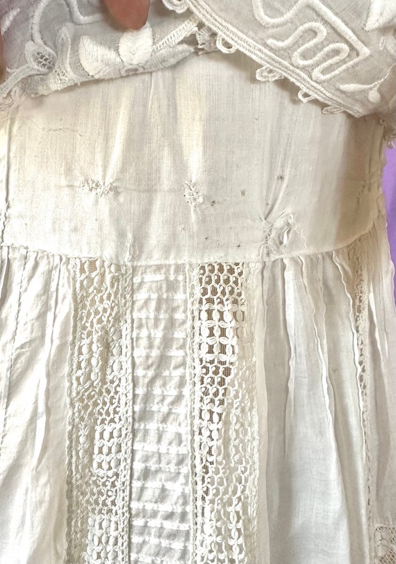 Antique Edwardian Dress 1900s White Cotton Batist… - image 9