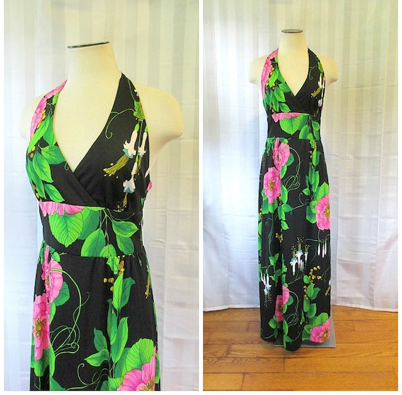 Vintage 1970s Maxi Dress By Valley Set Mod Floral… - image 1