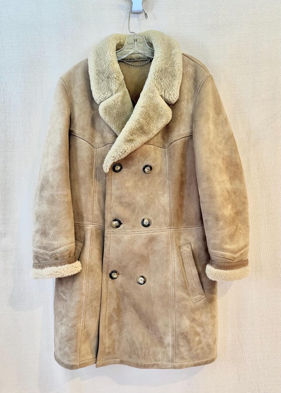 Vintage Embroidered Suede Beige Shearling Coat 16 18
