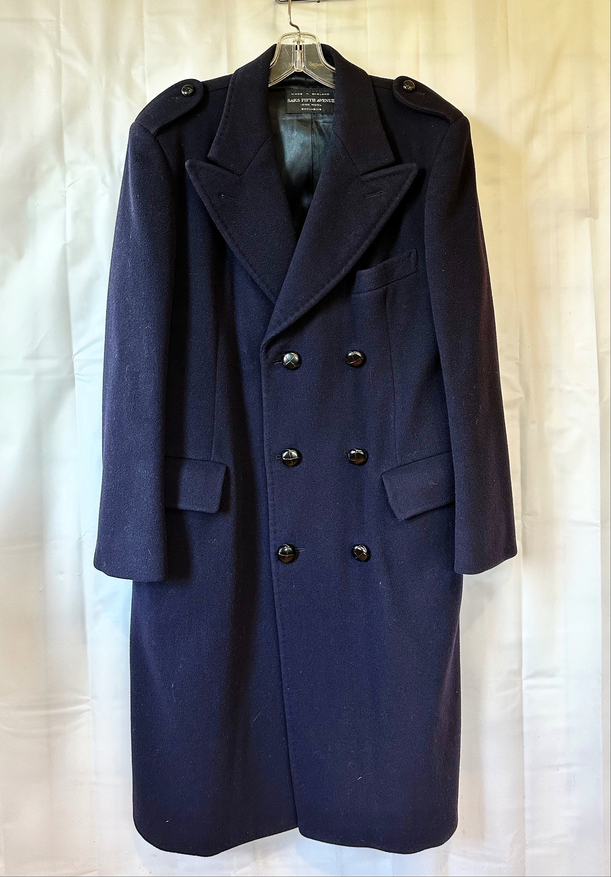 Vintage 1970s Navy Blue Wool Mens Overcoat Double Breasted