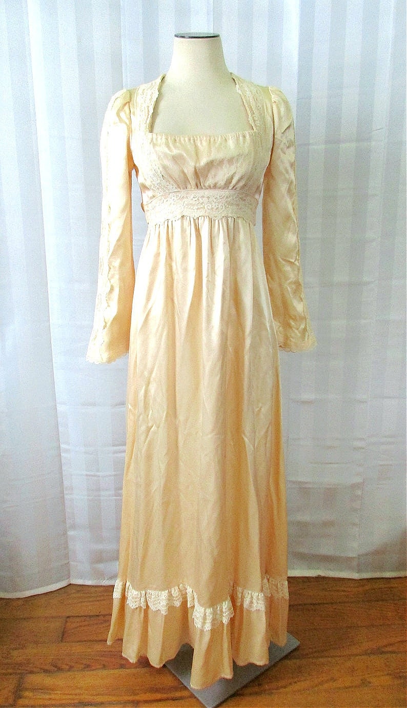 Vintage Gunne Sax Wedding Gown Satin Maxi Dress 1970s Cream Ivory Lace ...